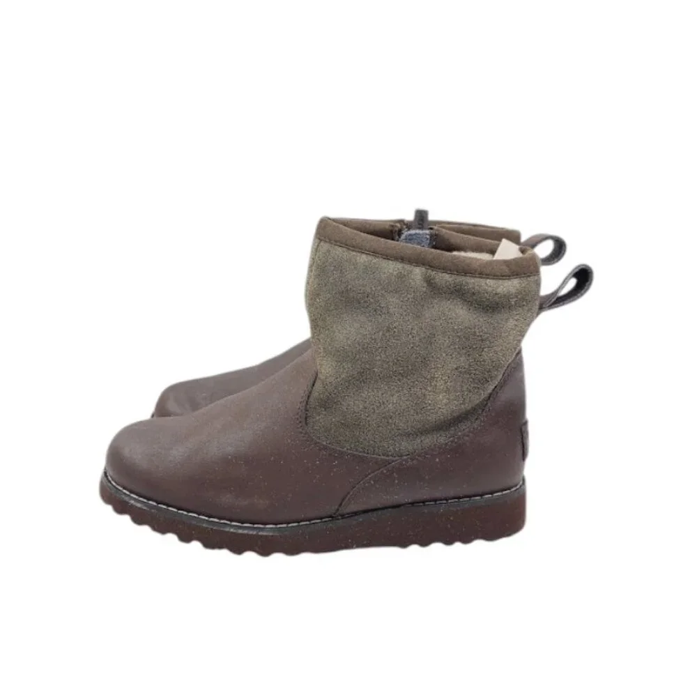 UGG Girl's Brown Khaki Bayson 1013423K‎ Leather Ankle Winter Snow Boot Size 4